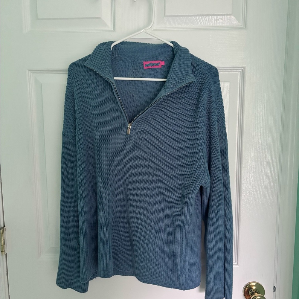 Edikted Blue Quarter-Zip Sweater